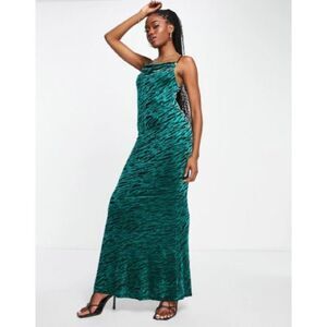 STYLE CHEAT COWL NECK VELVET BURNOUT MAXI DRESS IN EMERALD-GREEN sz 12